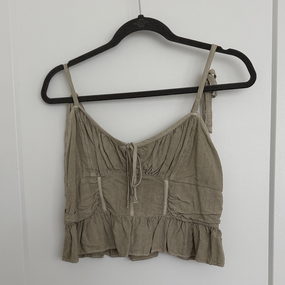 American Eagle Outfitters Khaki Ruffle Crop Top